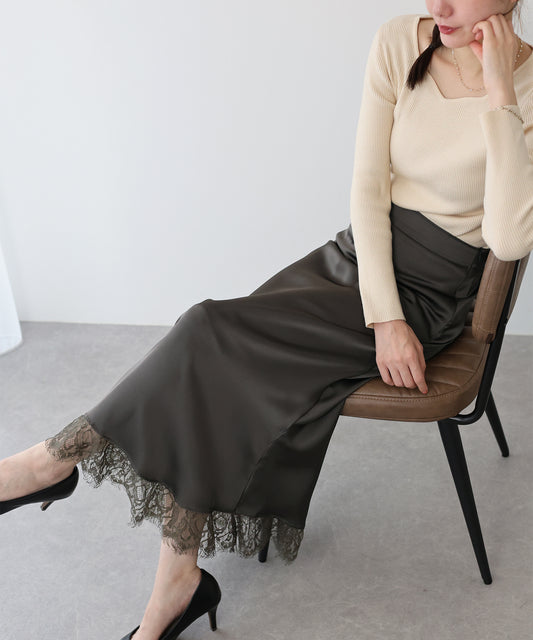 【早割5%OFF】レース切替サテンマーメイドスカート