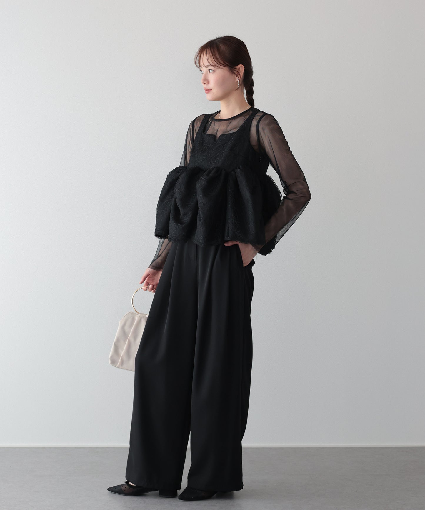 【早割5％OFF】ジャガードペプラムパンツドレス