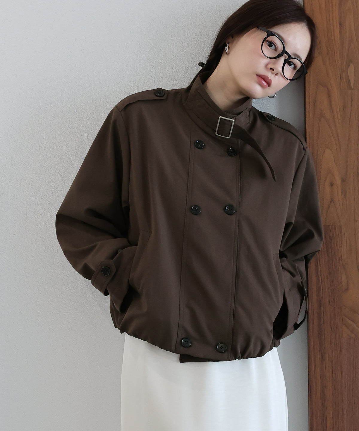 【早割5％OFF】スタンドカラーショートトレンチジャケット