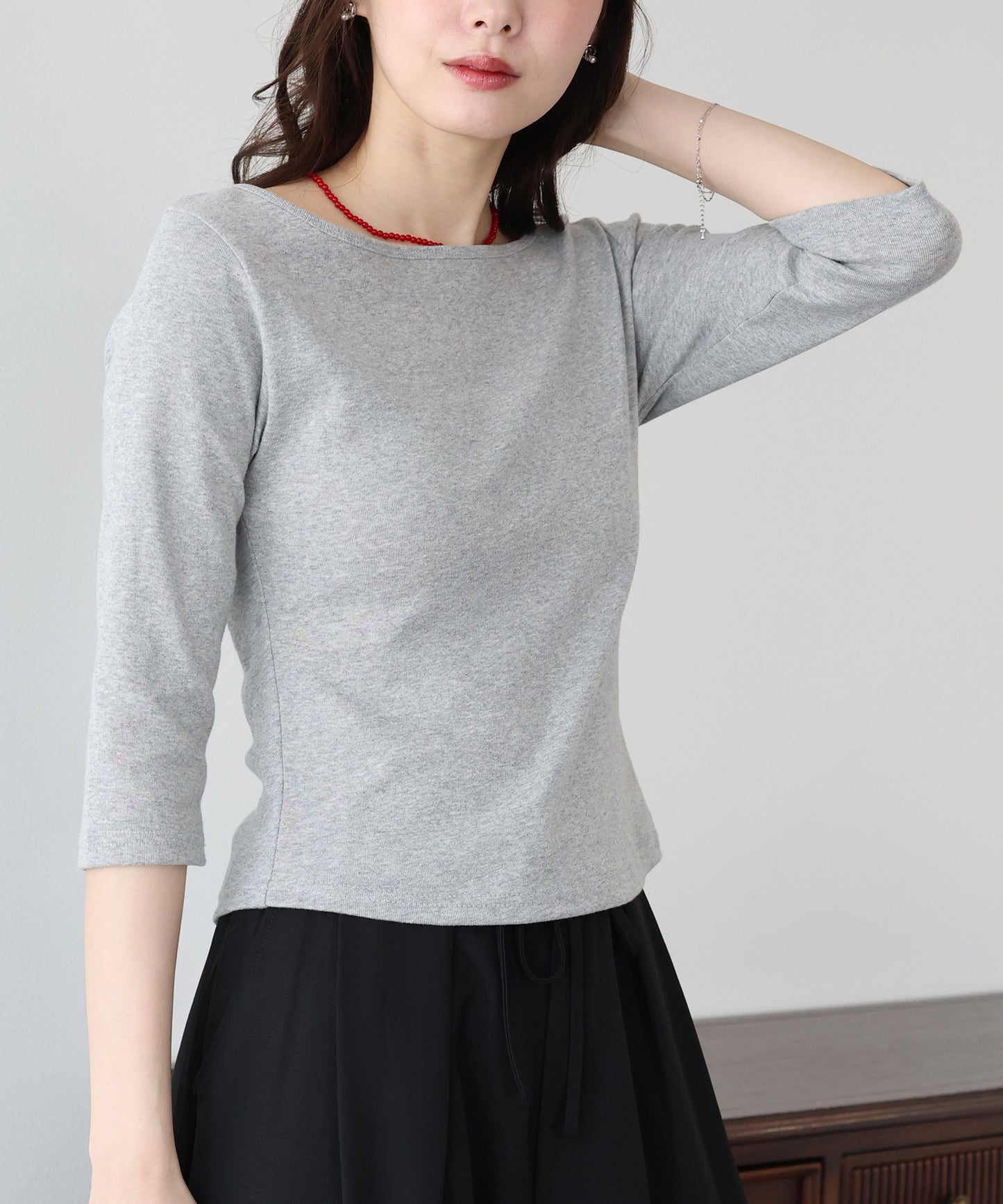 【早割5％OFF】ボートネック7分丈カットソー【ネコポス】