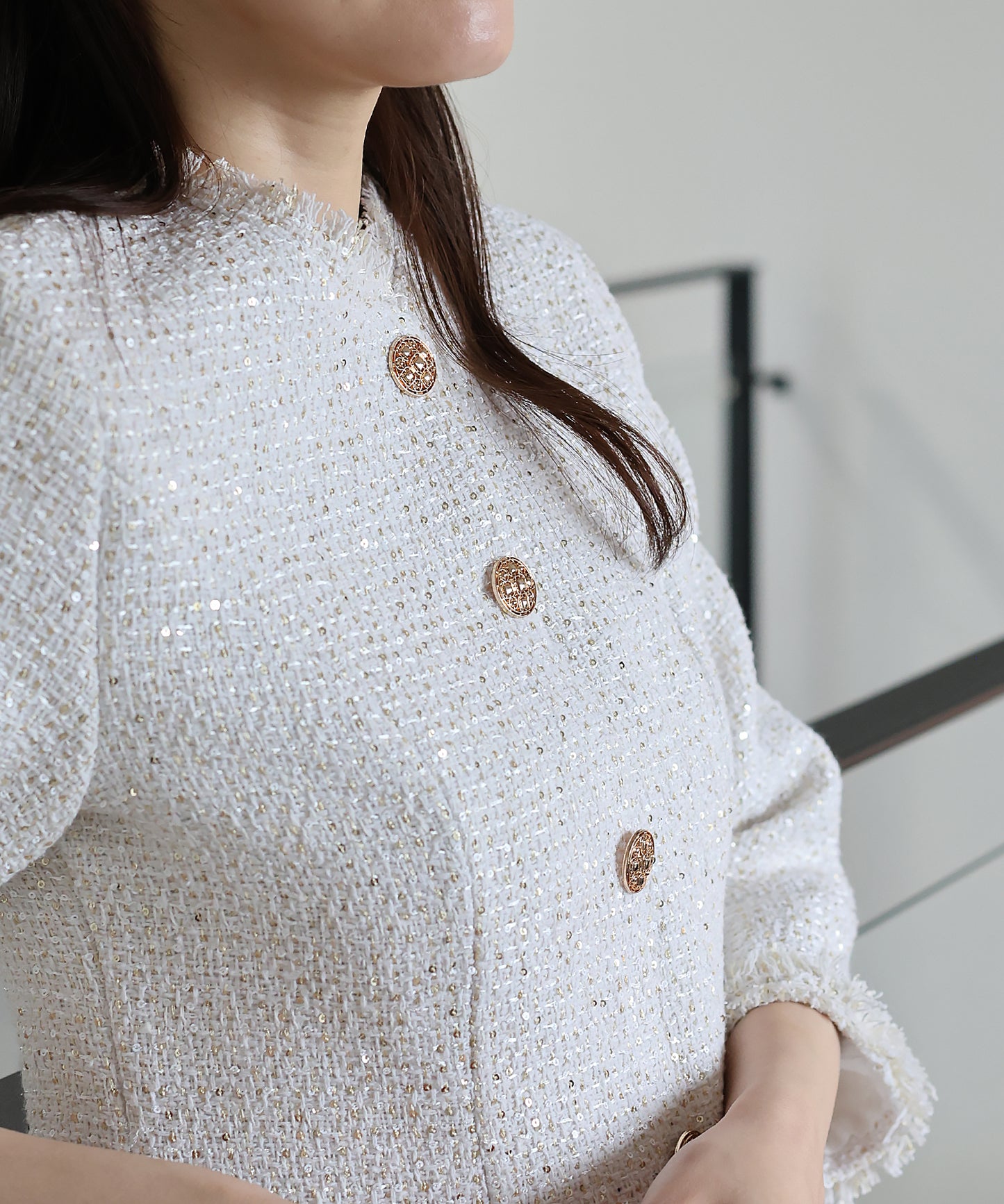 ラメツイードワンピース 卒業式 入学式 結婚式 成人式 二次会 同窓会 セレモニー パーティードレス