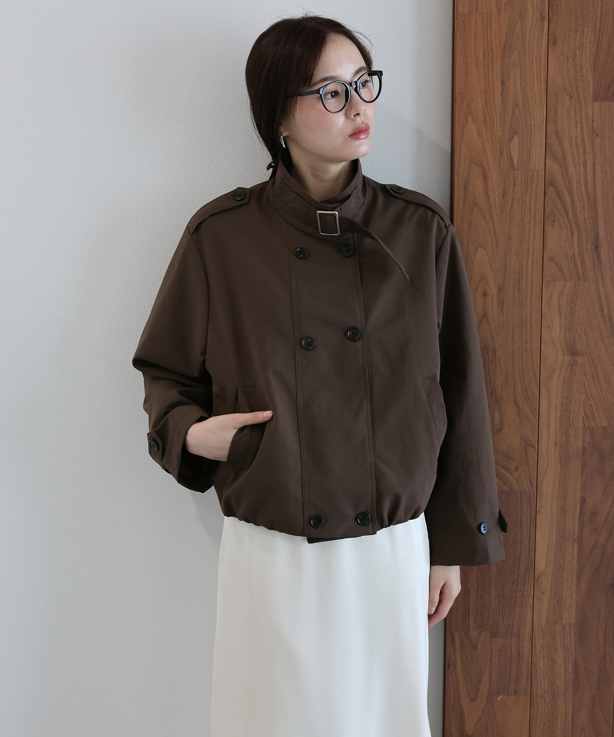 【早割5％OFF】スタンドカラーショートトレンチジャケット