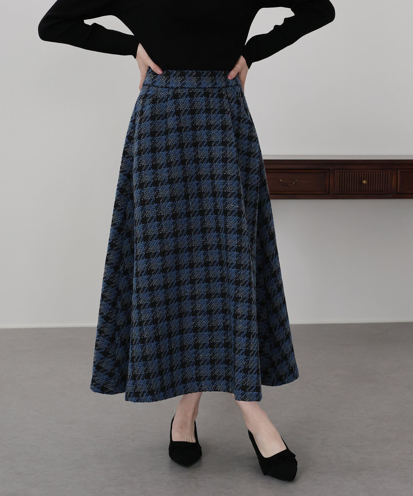 【早割5％OFF】ツイードチェックフレアスカート