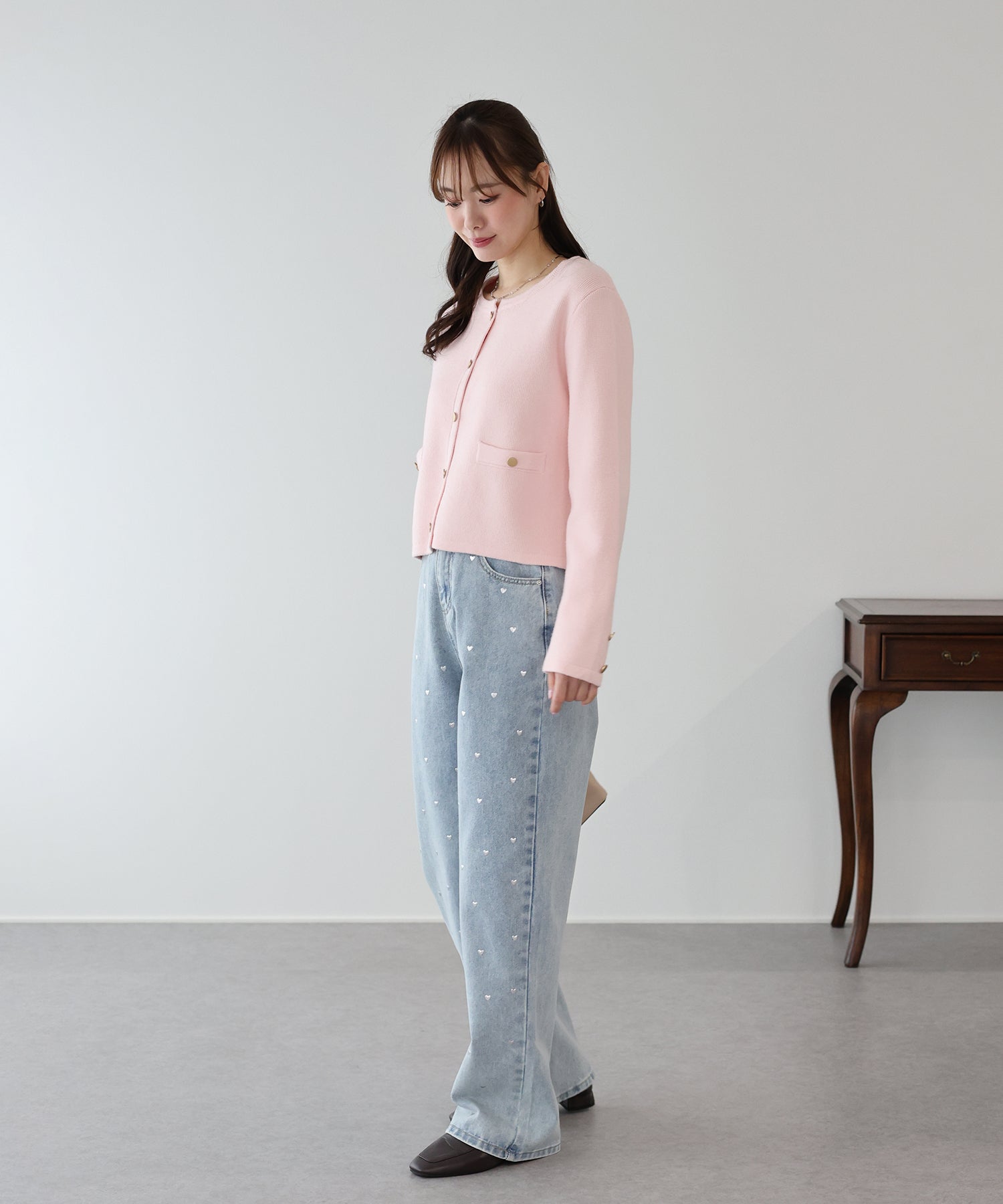 金ボタンノーカラーニットジャケット – BLUE ONLINE