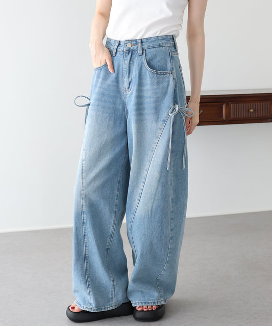 【早割5％OFF】サイドリボンカーブデニム