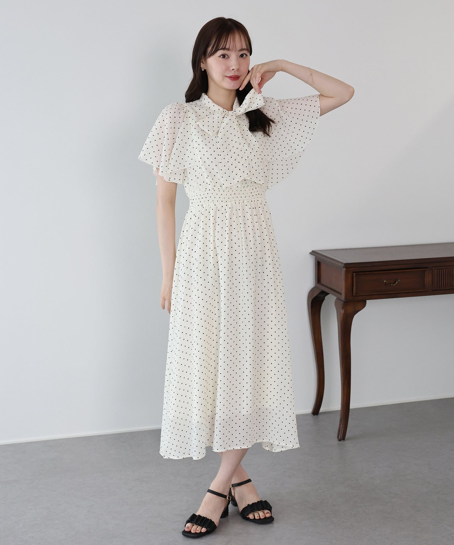 【早割5％OFF】フレアスリーブボウタイリボンワンピース