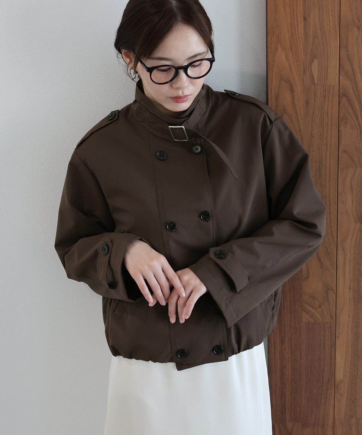 【早割5％OFF】スタンドカラーショートトレンチジャケット