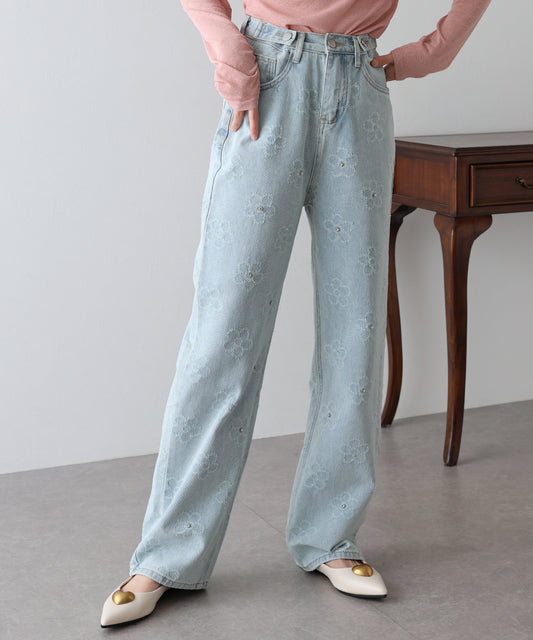 【TIME SALE】フラワーモチーフデニム