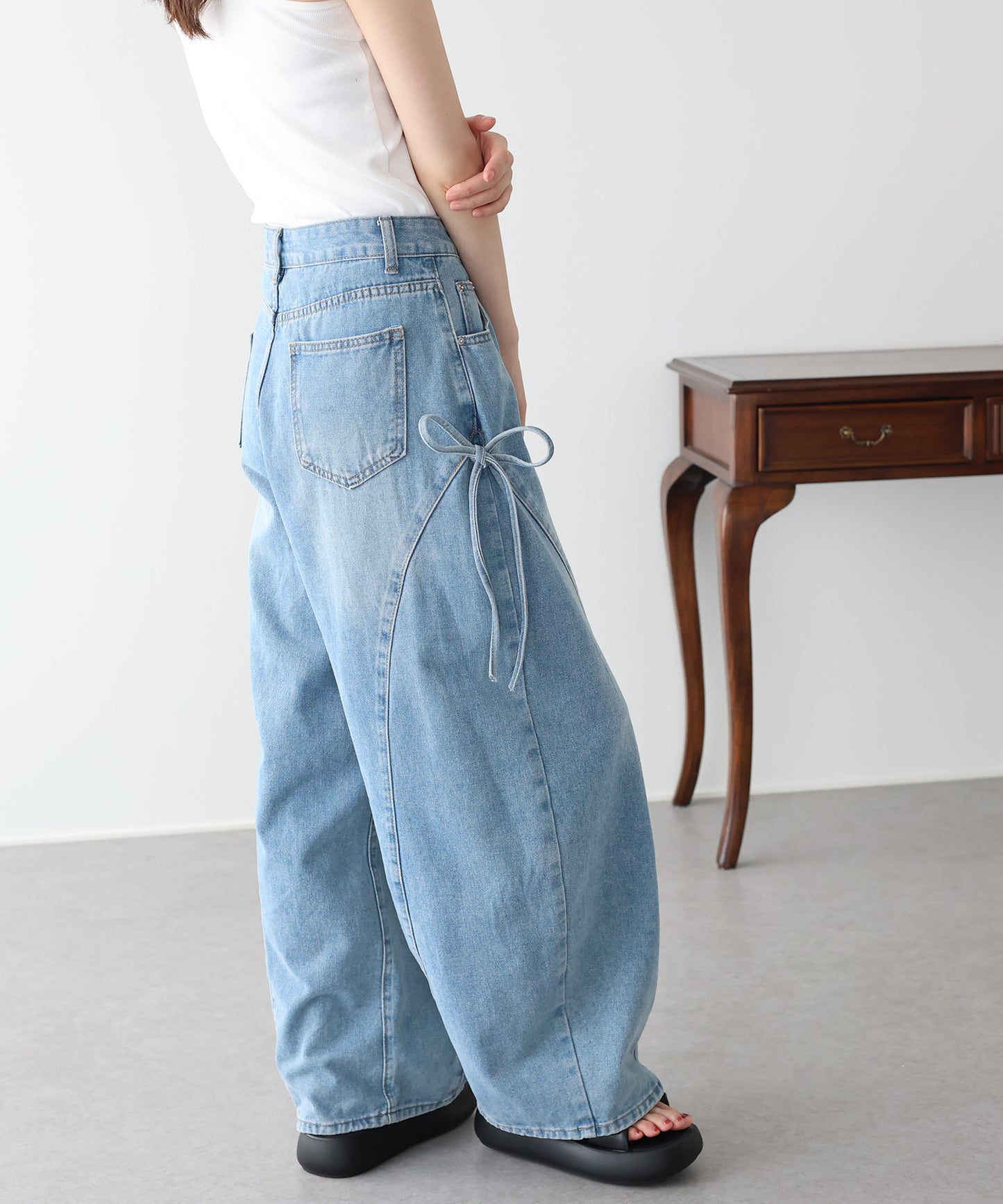 【早割5％OFF】サイドリボンカーブデニム