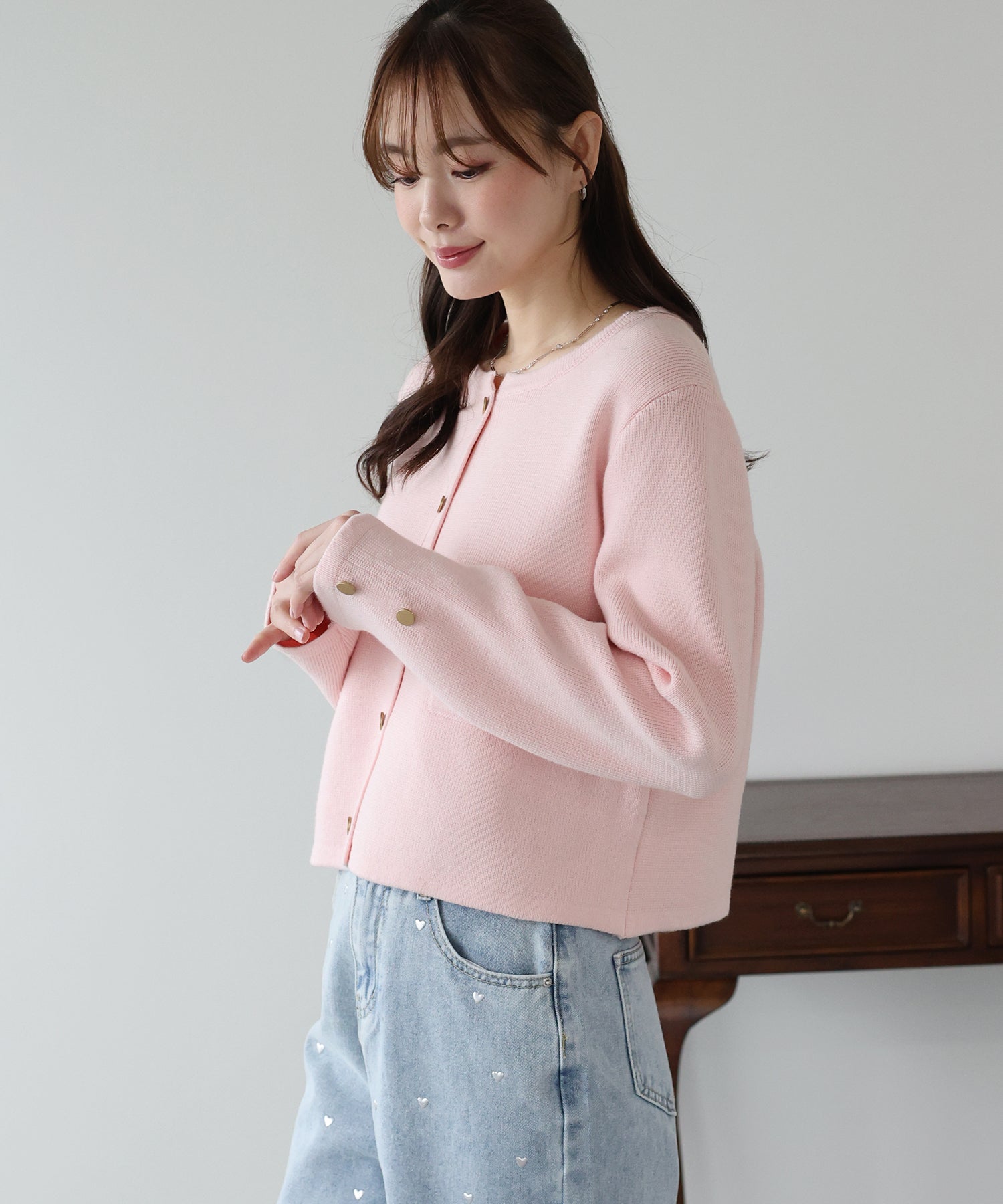 金ボタンノーカラーニットジャケット – BLUE ONLINE