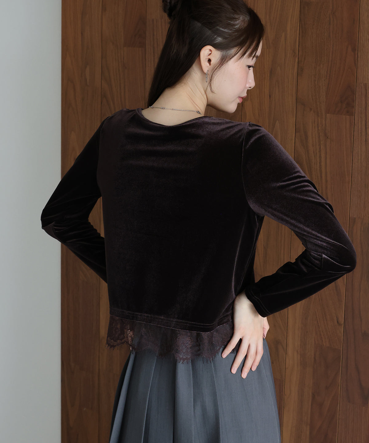 【早割5％OFF】レースヘムベロアカットソー【メール便】