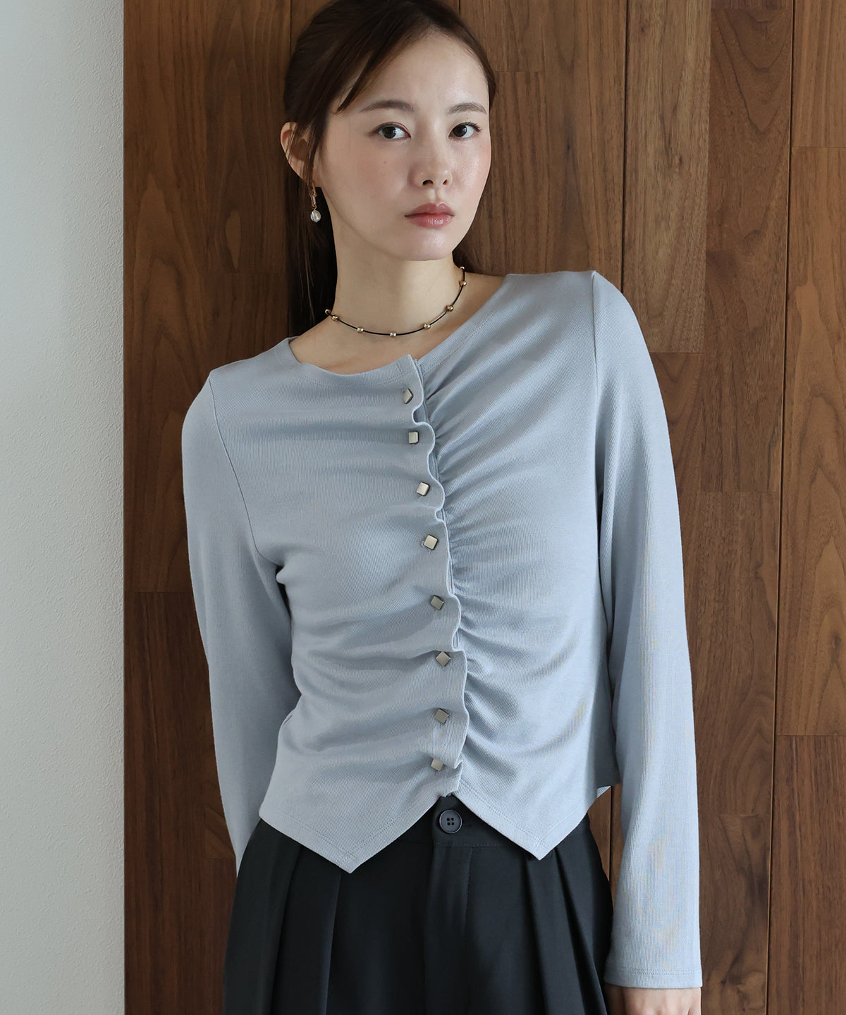 【早割5％OFF】フロントギャザーリブカットソー【メール便】