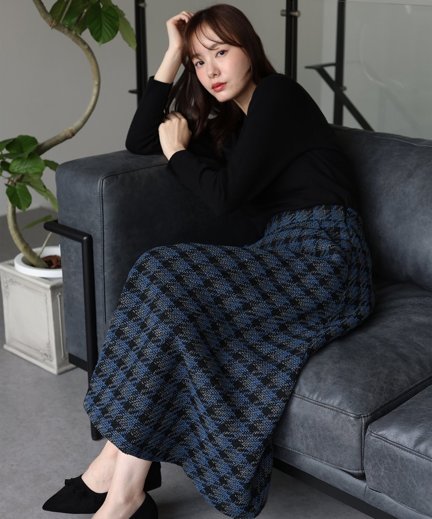 【早割5％OFF】ツイードチェックフレアスカート