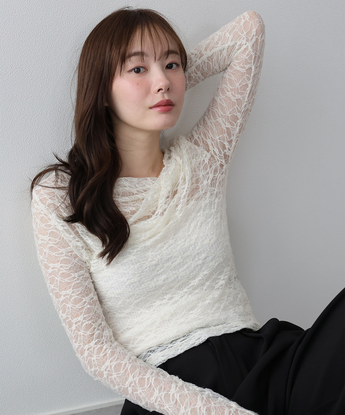 【早割5％OFF】レースドレープカットソー【メール便】