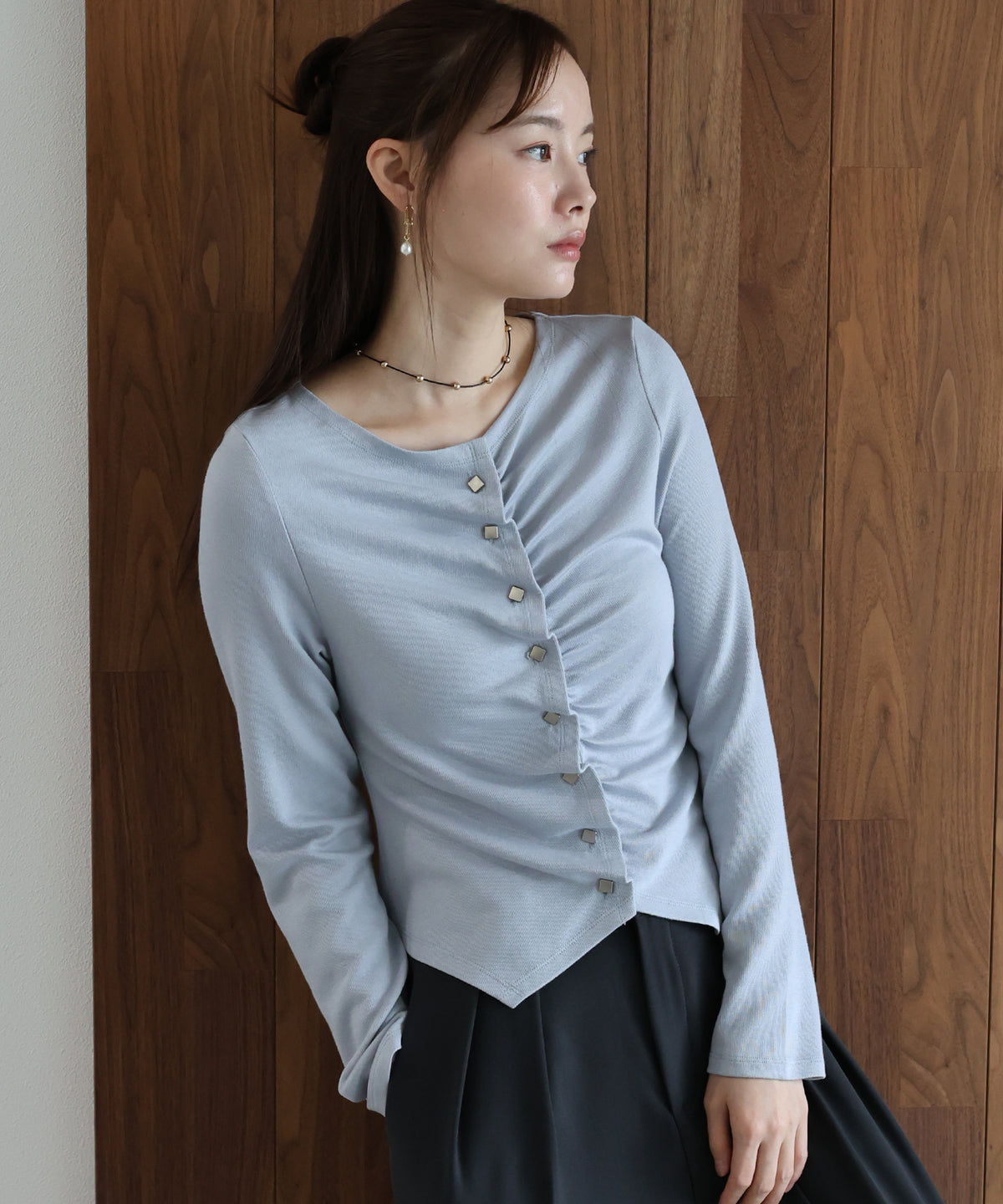【早割5％OFF】フロントギャザーリブカットソー【メール便】