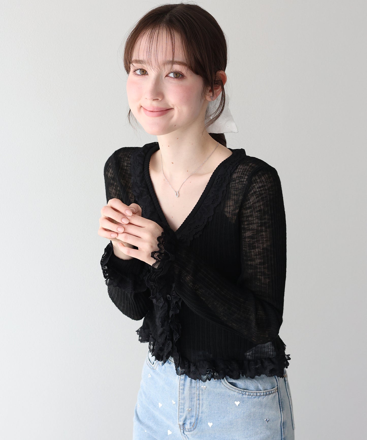 【早割5％OFF】レースフリルカーディガン【ネコポス】