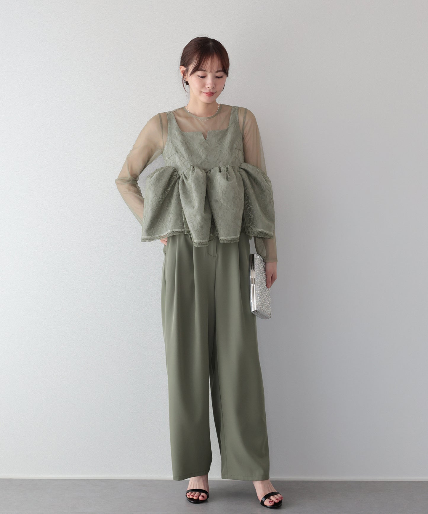 【早割5％OFF】ジャガードペプラムパンツドレス