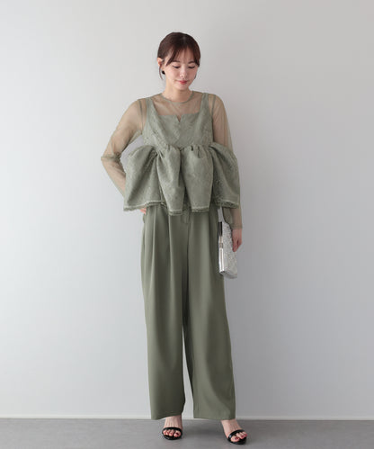 【早割5％OFF】ジャガードペプラムパンツドレス
