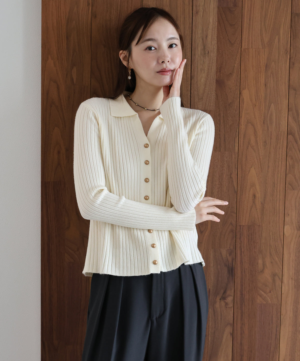 【早割5％OFF】スキッパーリブカーディガン