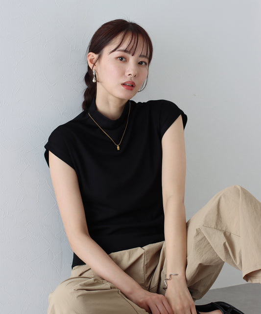 【SALE】ハイネックフレンチスリーブTシャツ【ネコポス】
