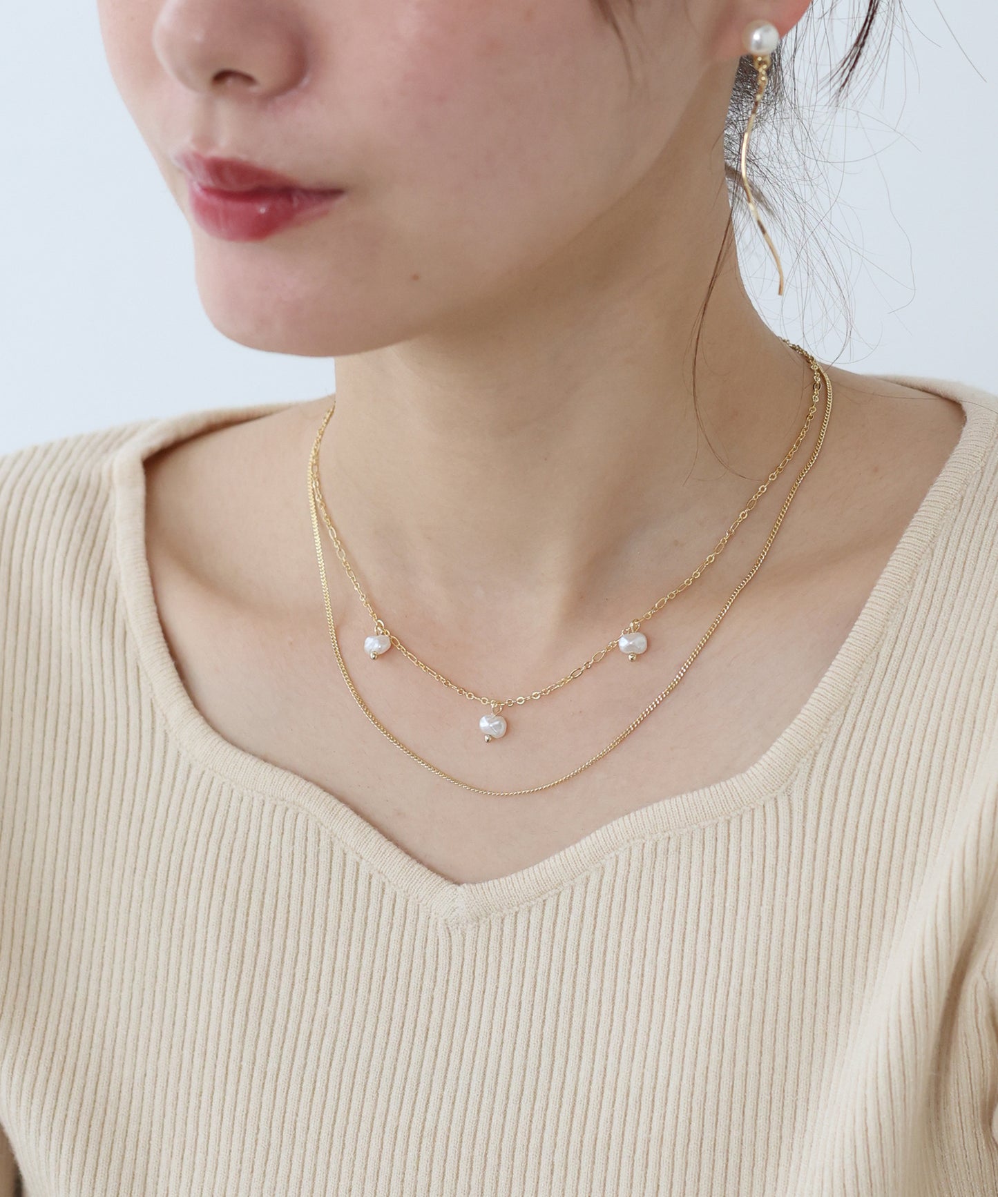 【早割5％OFF】パールステーション2連ネックレス / ニッケルフリー【ネコポス】