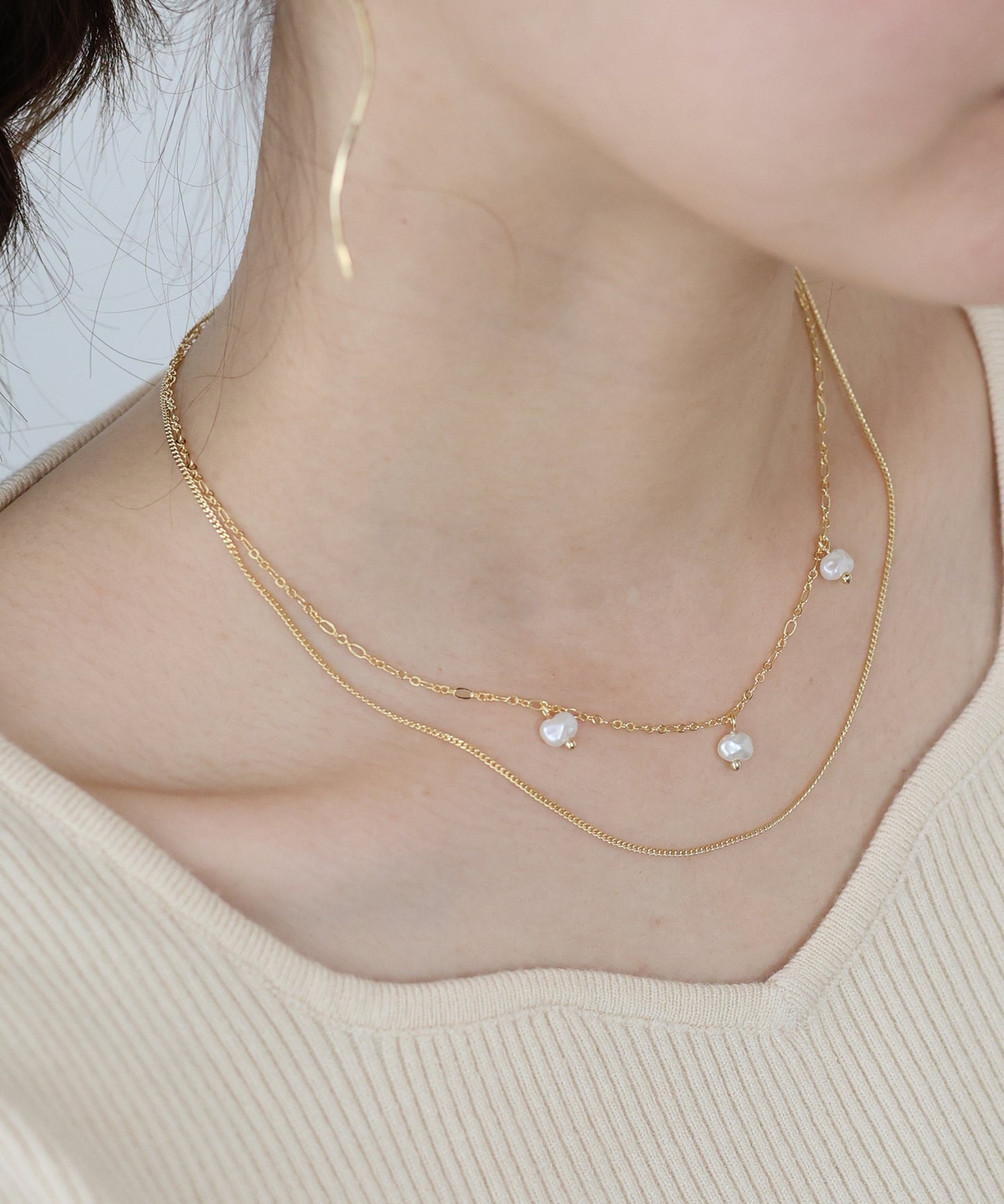 【早割5％OFF】パールステーション2連ネックレス / ニッケルフリー【ネコポス】