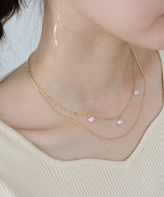 【早割5％OFF】パールステーション2連ネックレス / ニッケルフリー【ネコポス】