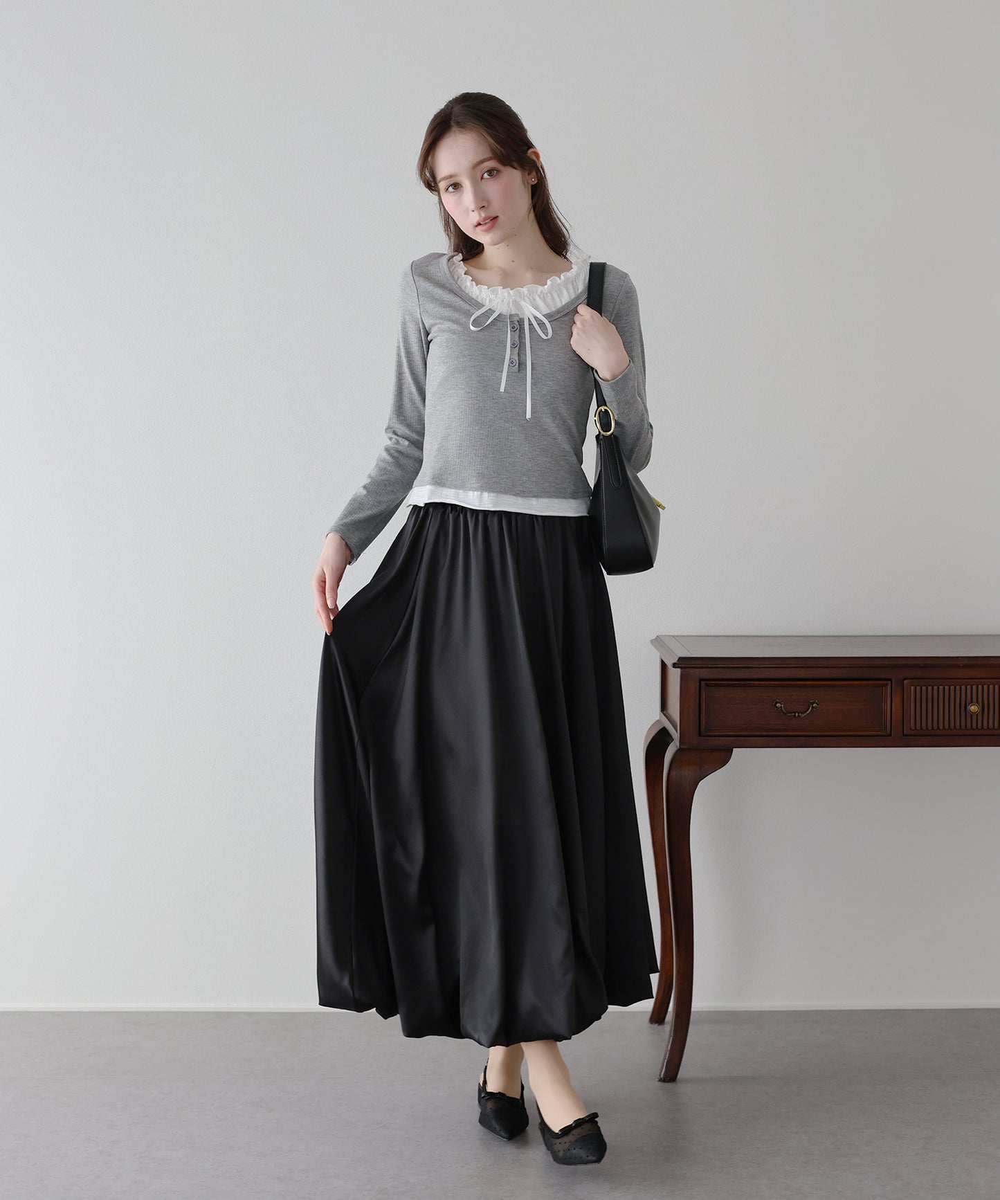 【早割5％OFF】ギャザーリボンレイヤードTシャツ【ネコポス】