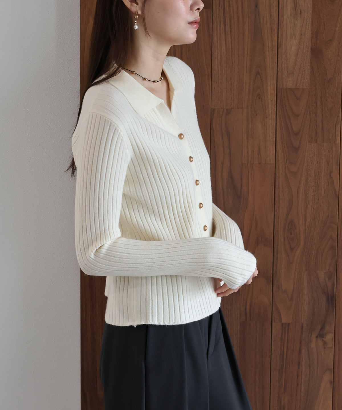 【早割5％OFF】スキッパーリブカーディガン