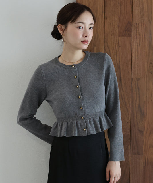 【早割5％OFF】ウール混ゴールドボタンペプラムカーディガン
