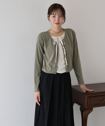リボン付きレイヤード風トップス