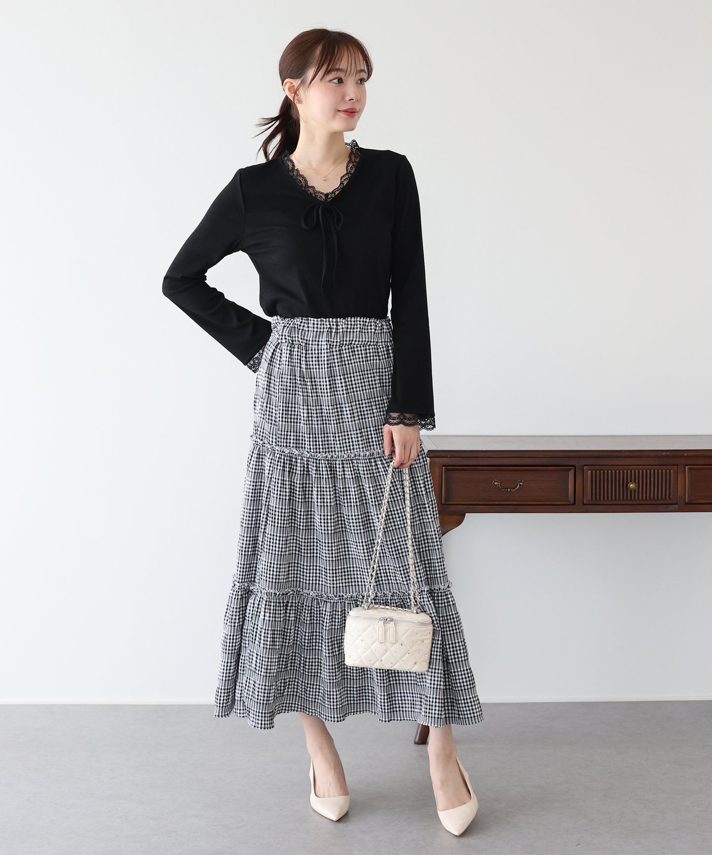 【早割5％OFF】レースドッキングリブカットソー【ネコポス】