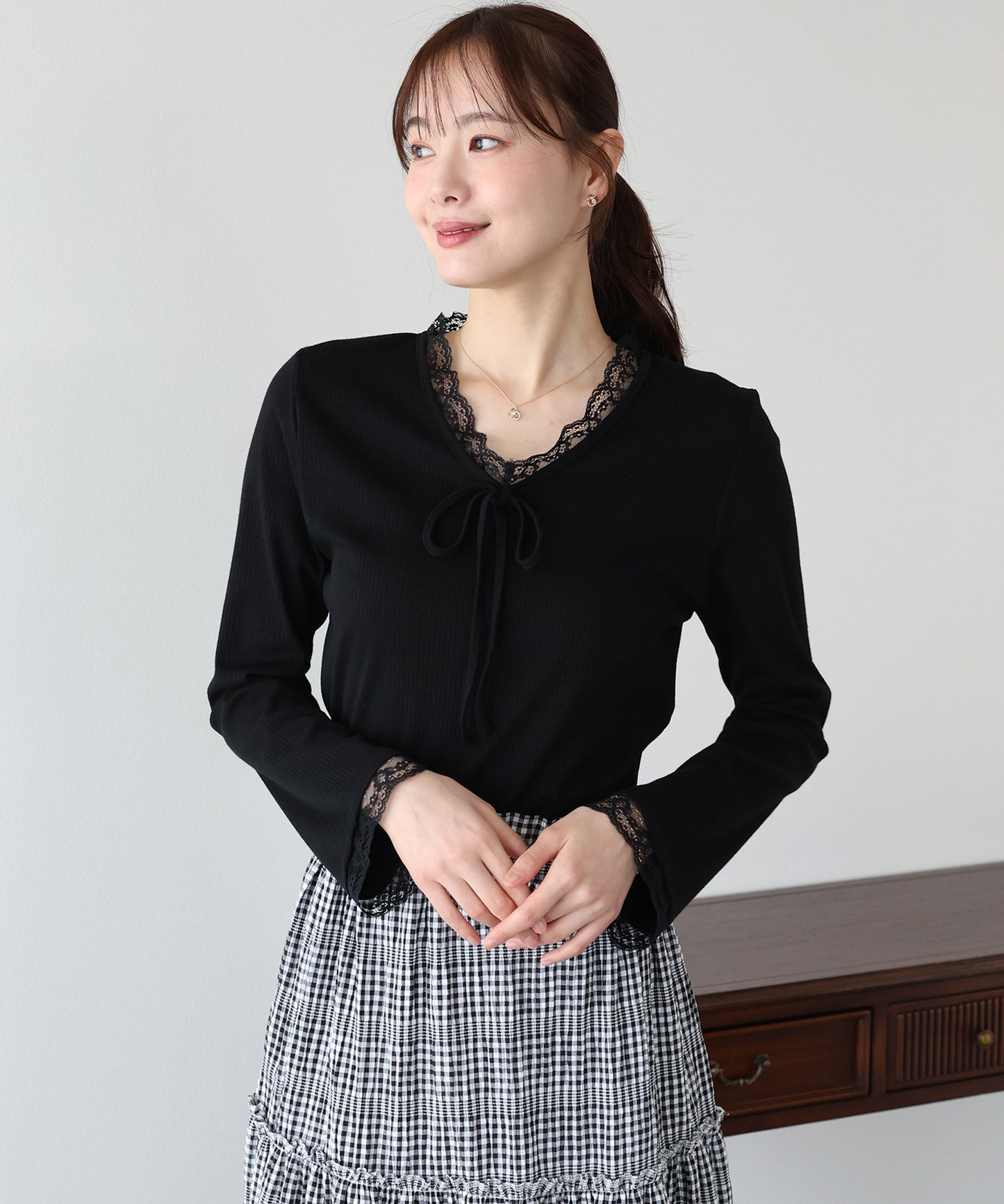 【早割5％OFF】レースドッキングリブカットソー【ネコポス】