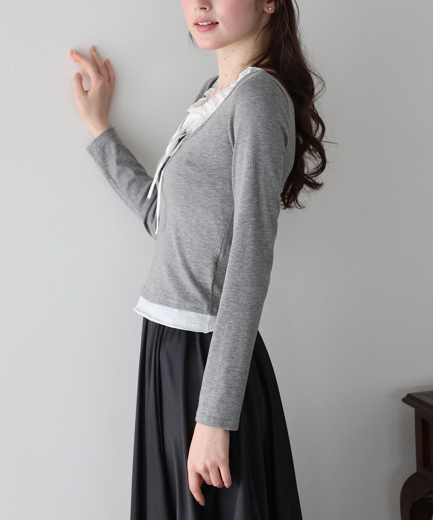 【早割5％OFF】ギャザーリボンレイヤードTシャツ【ネコポス】