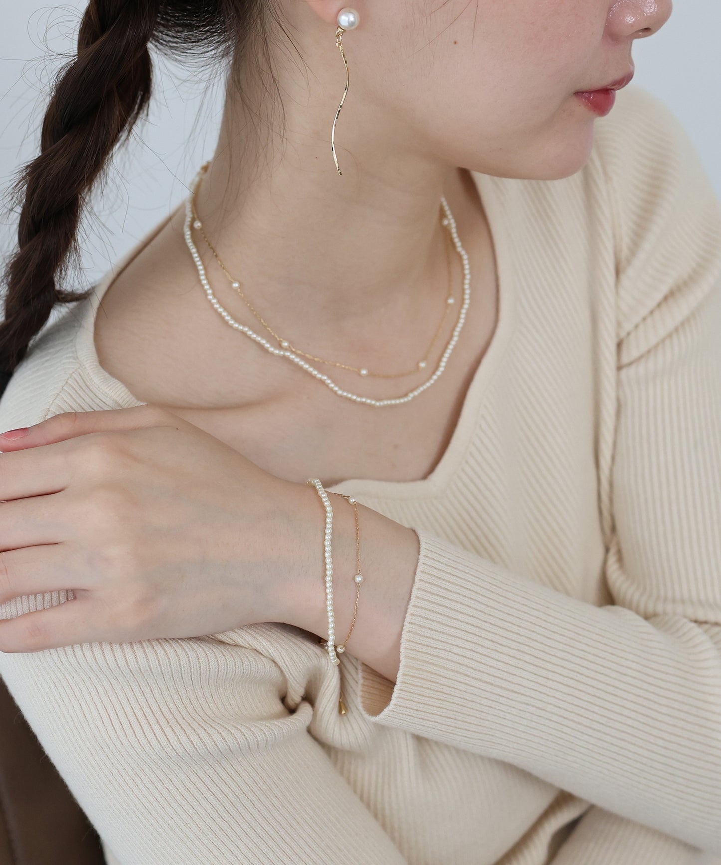 パール2連ブレスレット / ニッケルフリー【ネコポス】