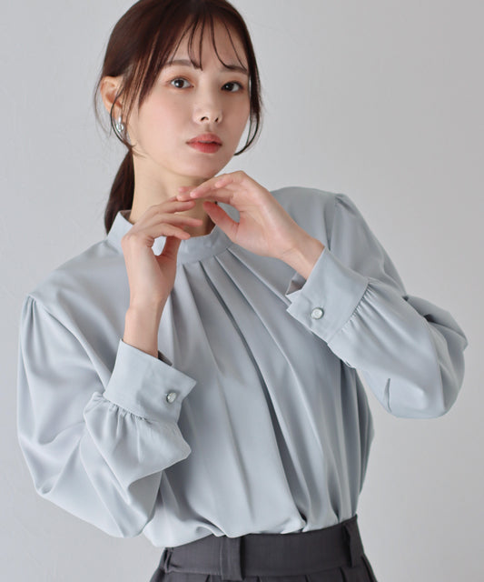 【TIME SALE】ハイネックタックブラウス【ネコポス】