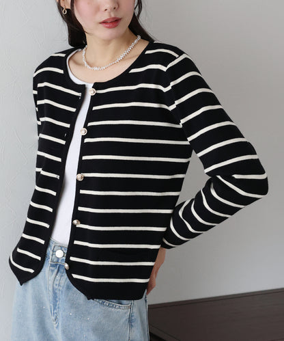 【SALE】金ボタンボーダーカーディガン