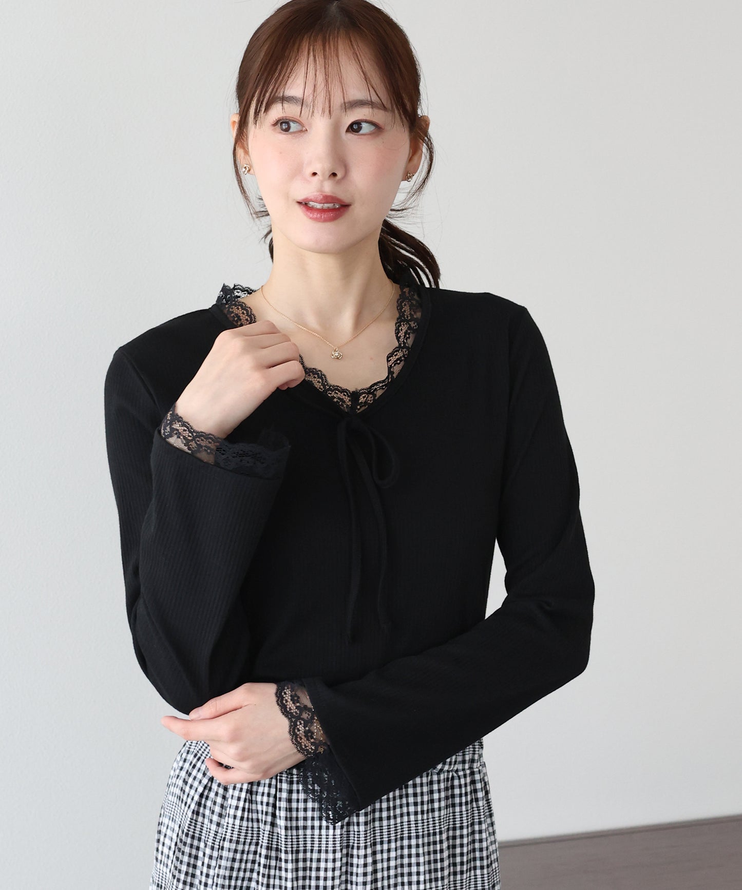 【早割5％OFF】レースドッキングリブカットソー【ネコポス】