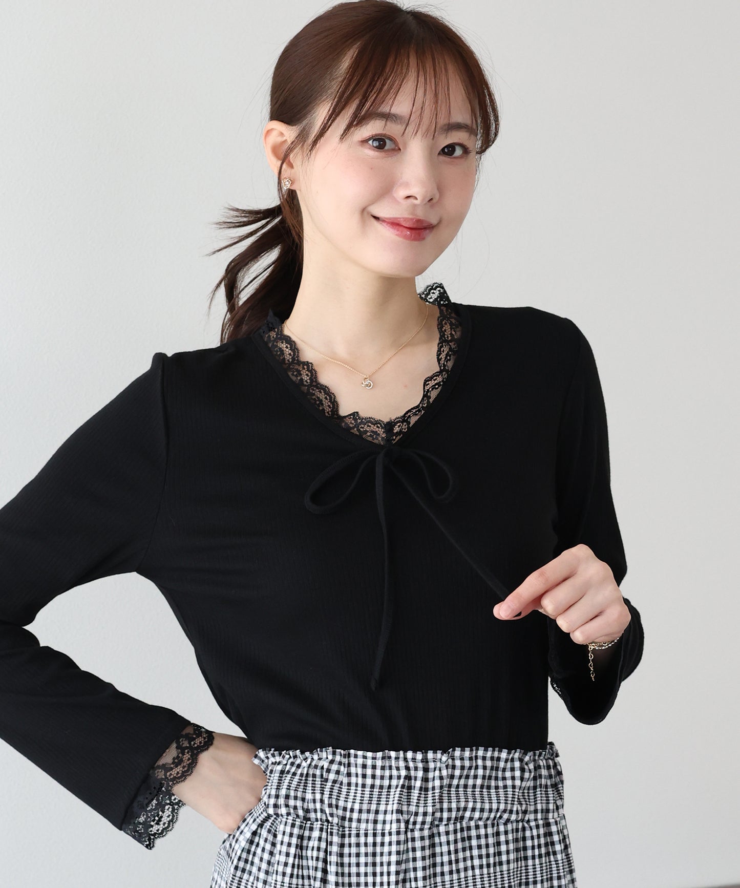 【早割5％OFF】レースドッキングリブカットソー【ネコポス】