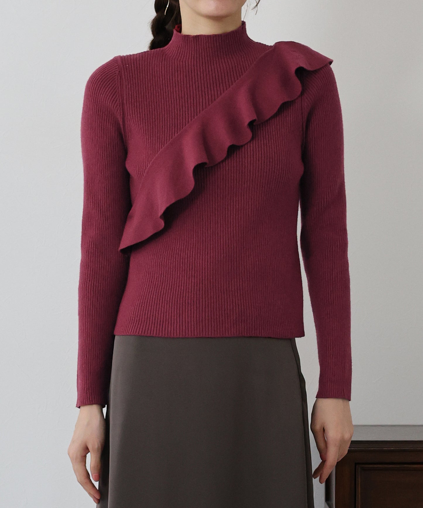 【TIME SALE】アシメフリルリブニット