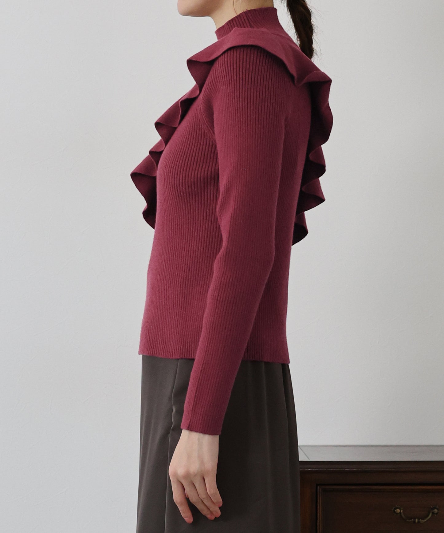 【TIME SALE】アシメフリルリブニット