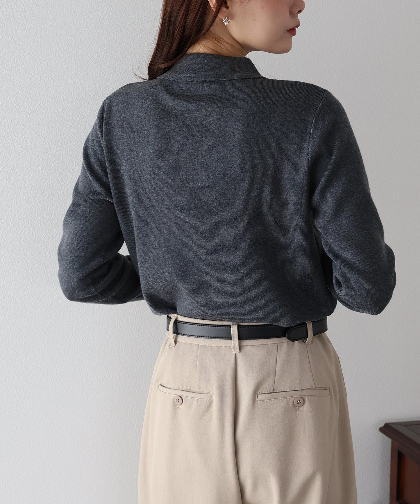 ウール混フロントフリルポロニット