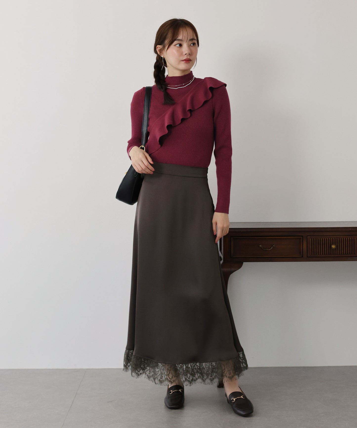 【TIME SALE】アシメフリルリブニット