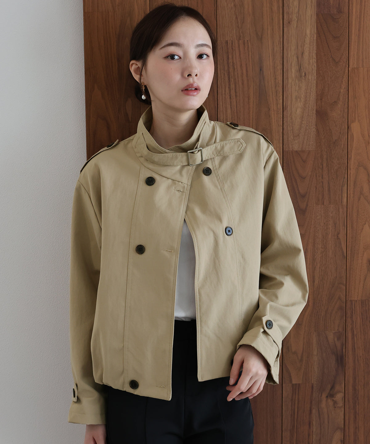 【早割5％OFF】スタンドカラーショートトレンチジャケット