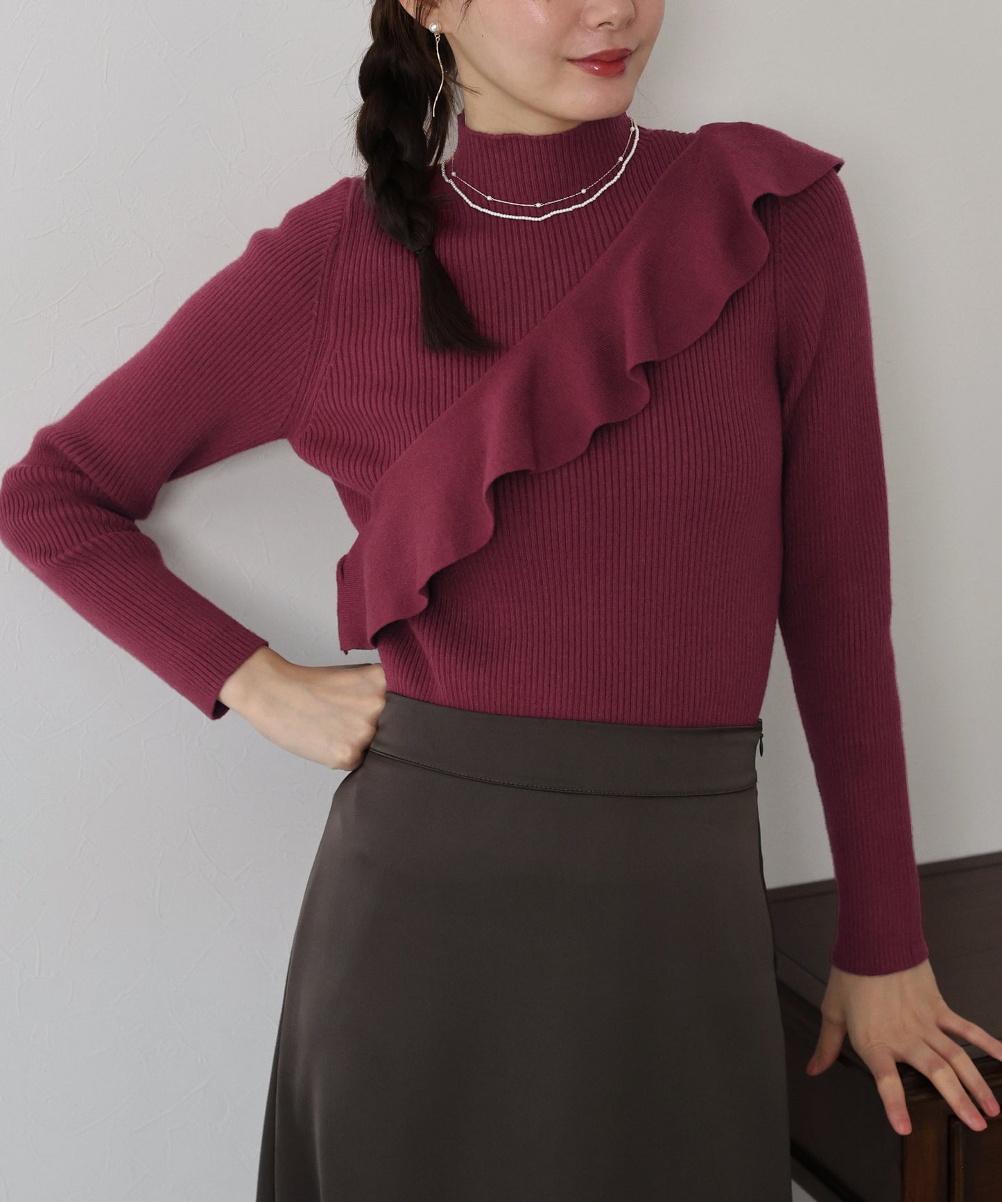 【TIME SALE】アシメフリルリブニット