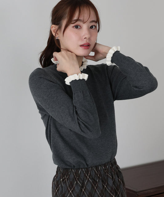 【TIME SALE】配色フリルハイネックニット