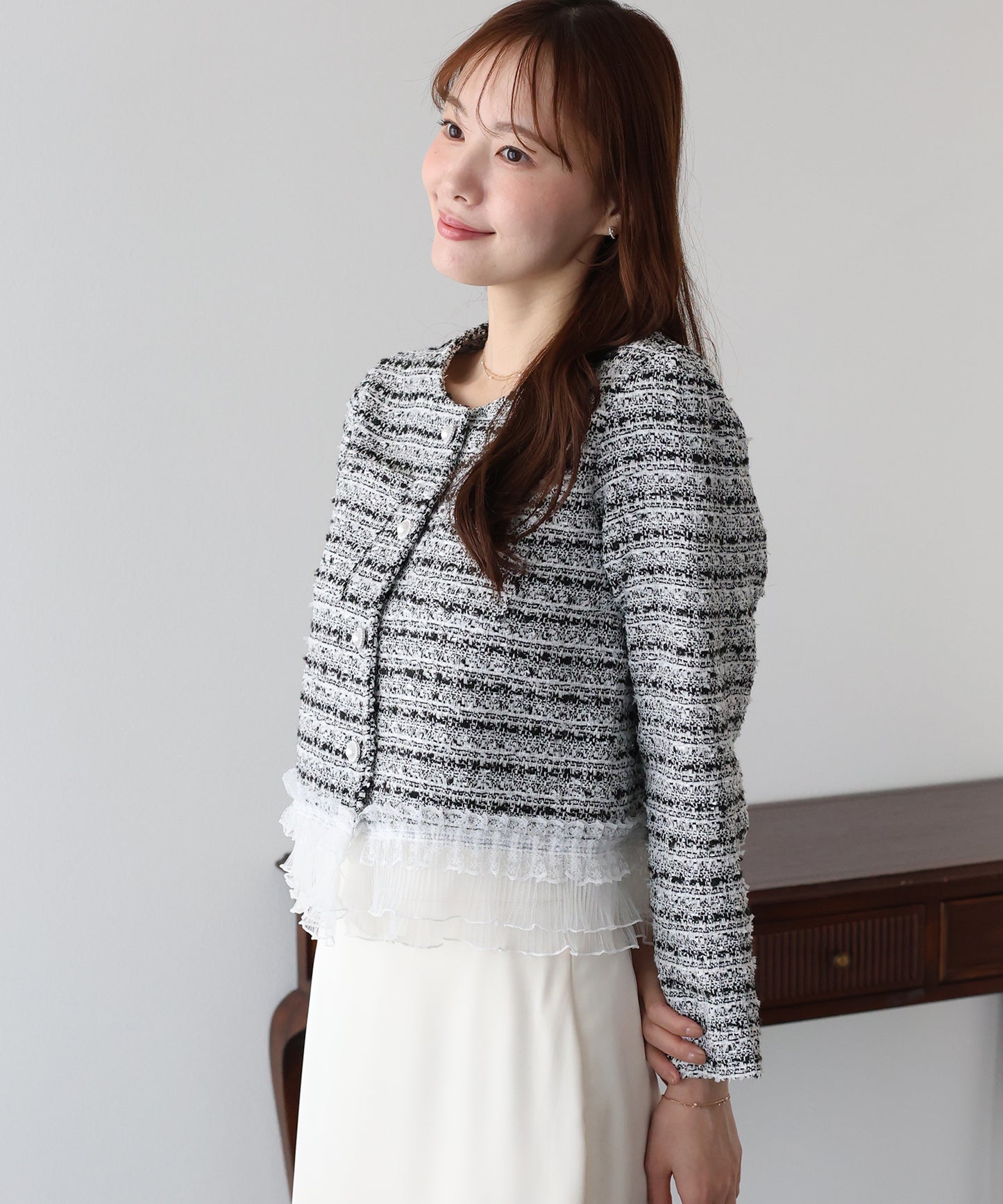 【早割5％OFF】レースドッキングツイードジャケット