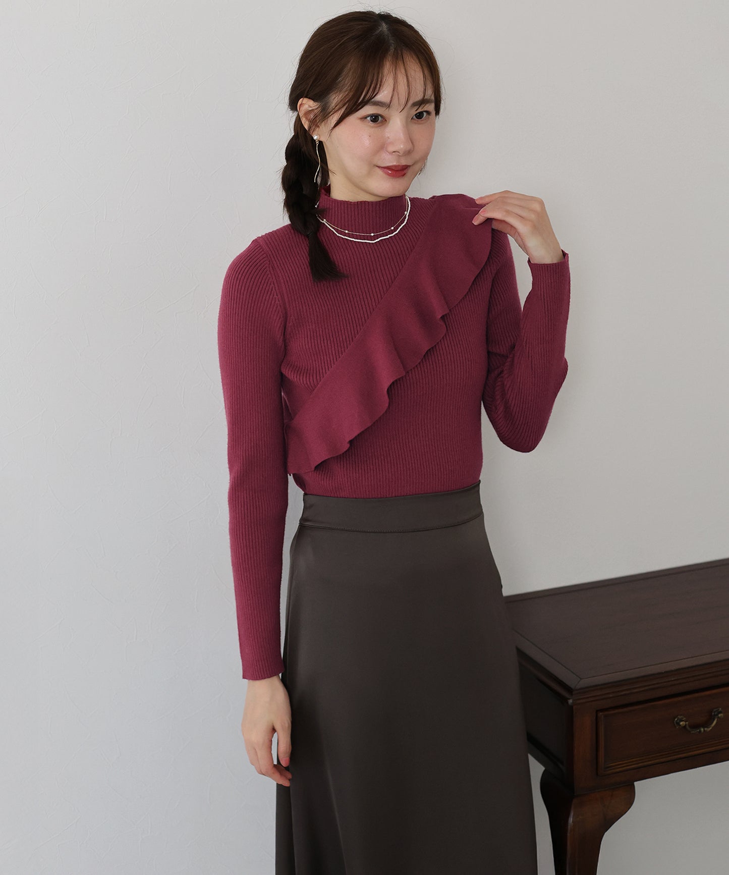 【TIME SALE】アシメフリルリブニット