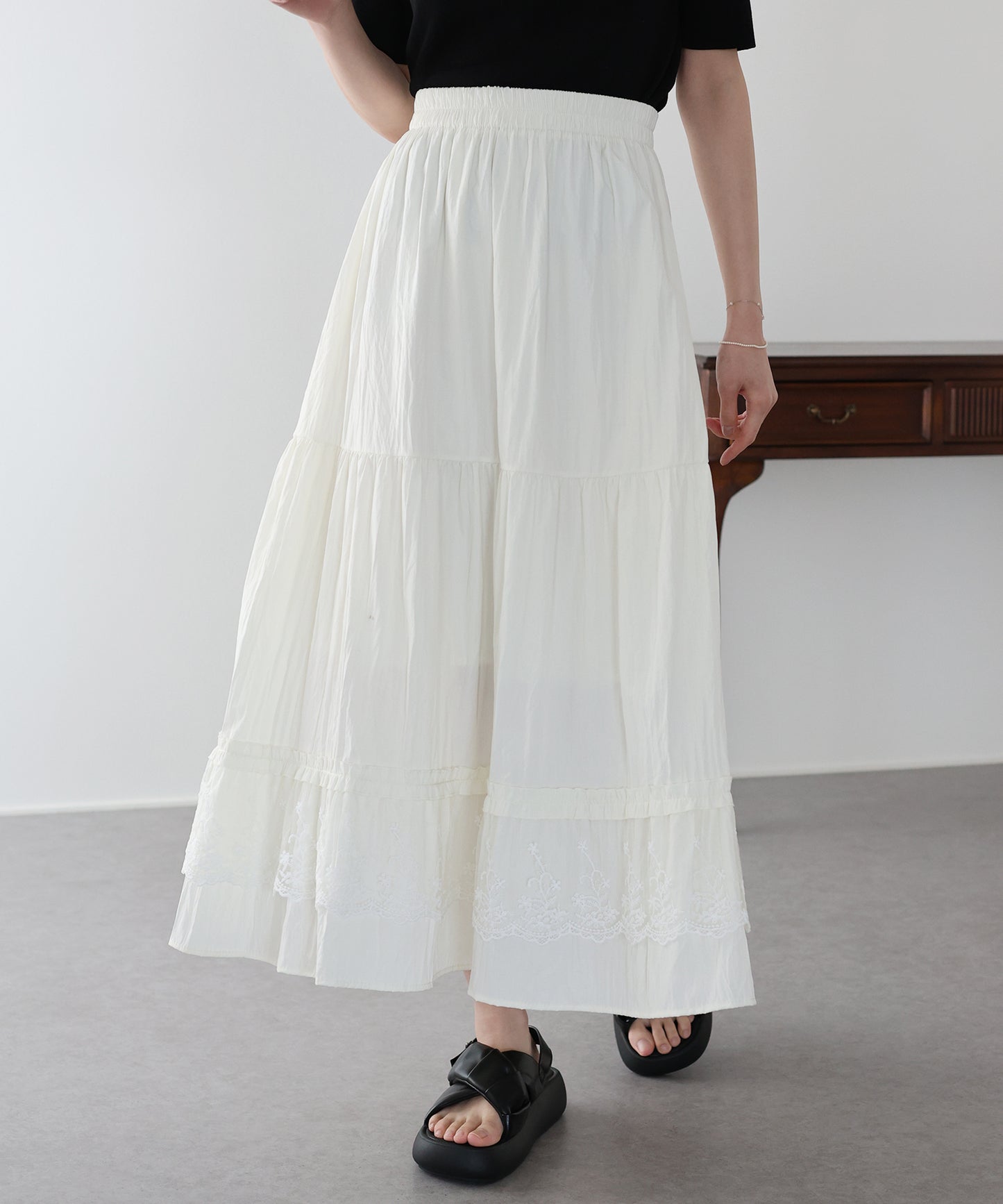 【早割5％OFF】レースティアードスカート