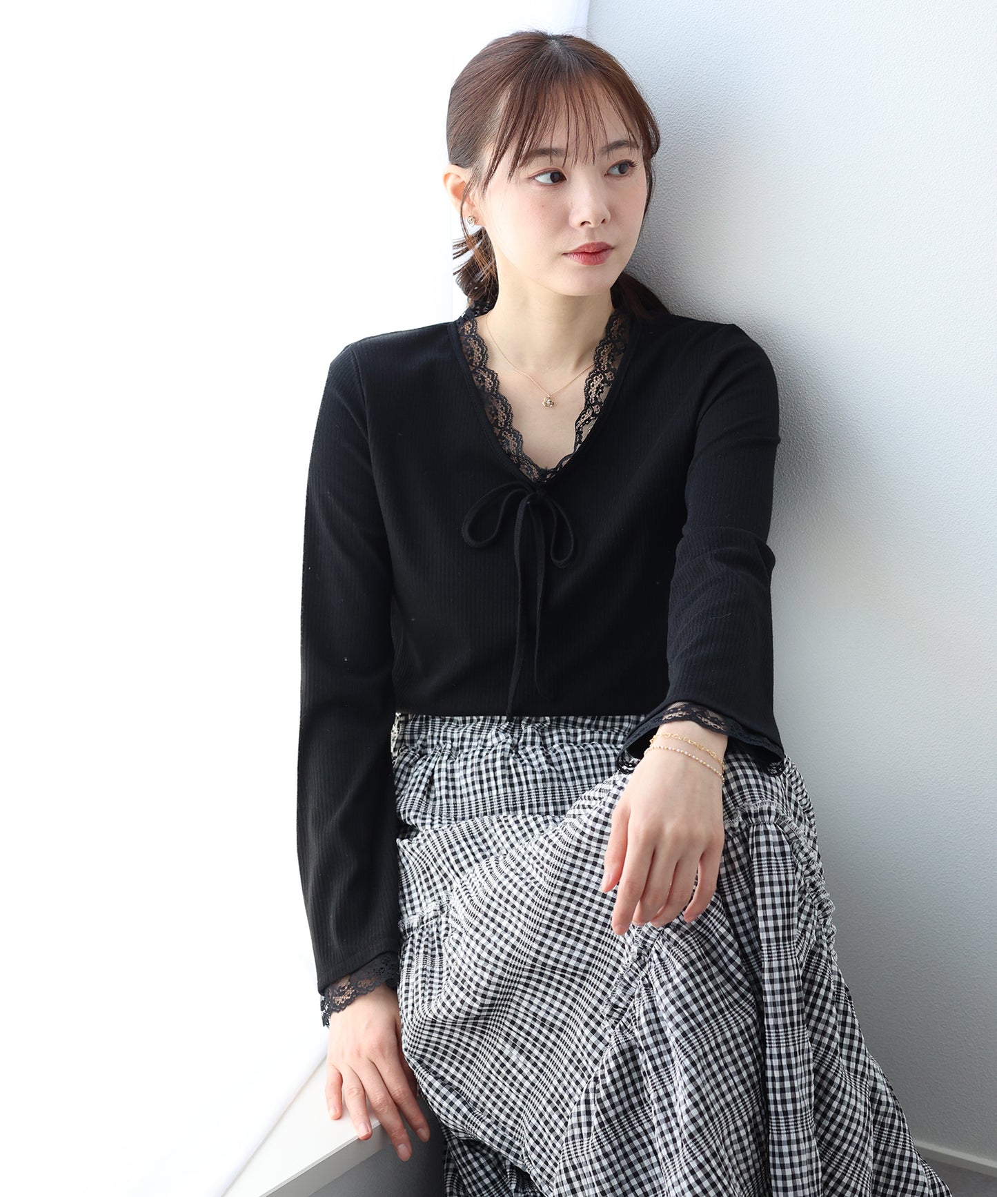 【早割5％OFF】レースドッキングリブカットソー【ネコポス】